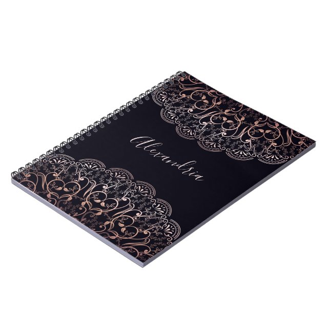 Rose gold foil lace mandala black journal (Left Side)