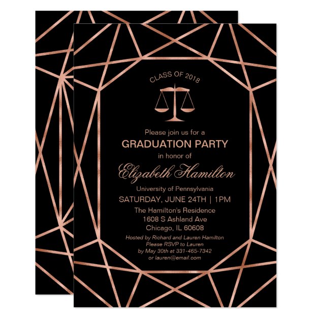 Rose Gold Foil Law School School Graduation Party Invitation