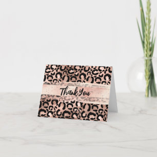 Rose Gold Foil Leopard Blush Brush Stroke Letterpress Thank You Card