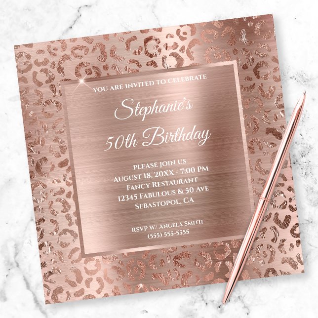 Rose Gold Foil Leopard Glam 50th Birthday Invitation (Creator Uploaded)