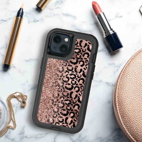 Rose Gold Foil Leopard Pattern Faux Glitter iPhone 13 Case