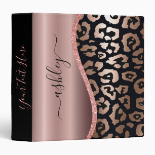 Rose Gold Foil Leopard Print 3 Ring Binder