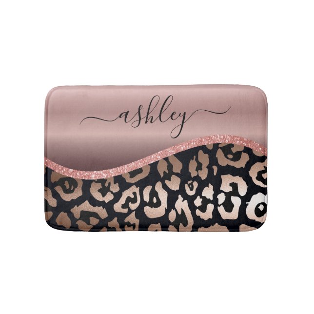 Rose Gold Foil Leopard Print Bath Mat (Front)