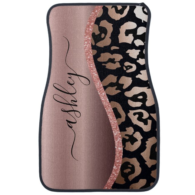 Rose Gold Foil Leopard Print Car Floor Mat (Front)