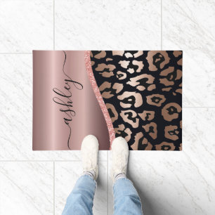 Rose Gold Foil Leopard Print Doormat