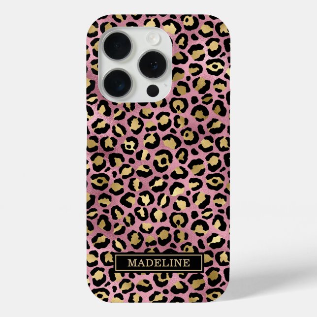 Rose Gold Foil Leopard Print Monogrammed Case-Mate iPhone Case (Back)