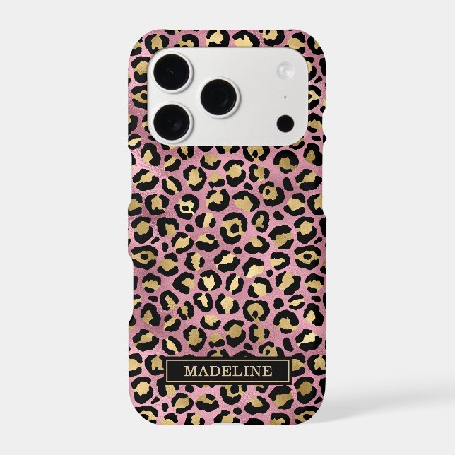 Rose Gold Foil Leopard Print Monogrammed Case-Mate iPhone Case (Back)