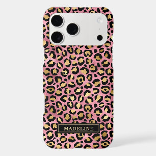 Rose Gold Foil Leopard Print Monogrammed iPhone 17 Pro Max Case