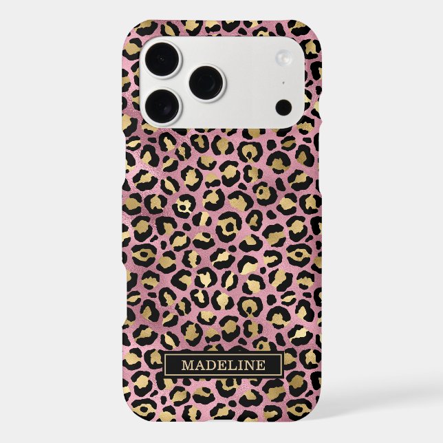 Rose Gold Foil Leopard Print Monogrammed Case-Mate iPhone Case (Back)