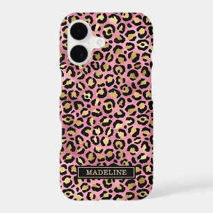 Rose Gold Foil Leopard Print Monogrammed iPhone 17 Case