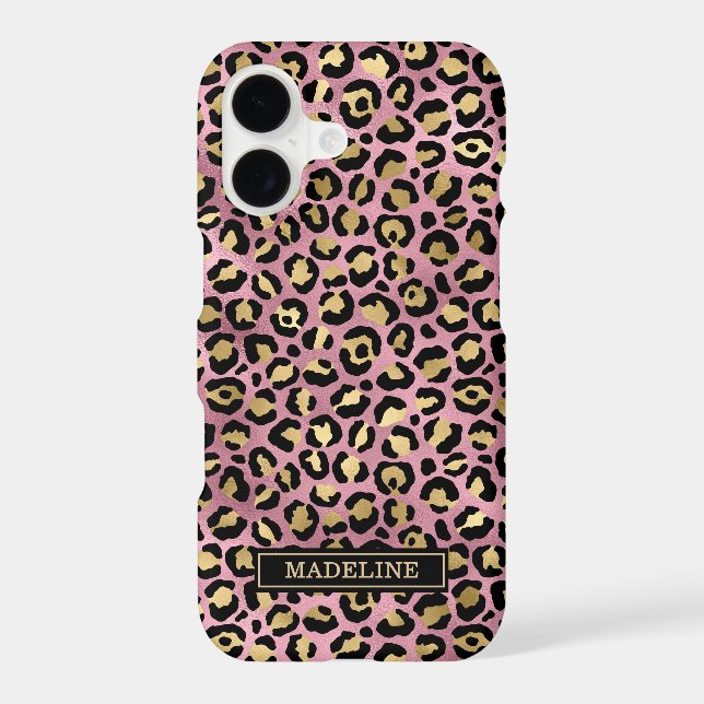 Rose Gold Foil Leopard Print Monogrammed  Case-Mate iPhone Case (Back)