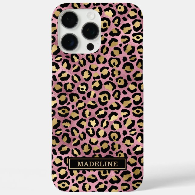Rose Gold Foil Leopard Print Monogrammed Case-Mate iPhone Case (Back)