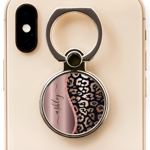 Rose Gold Foil Leopard Print Phone Ring Stand