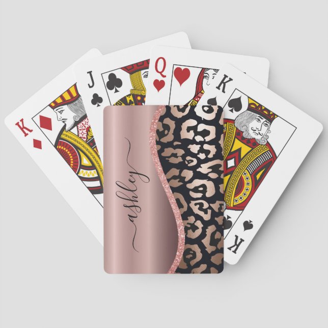 Rose Gold Foil Leopard Print Poker Cards (Back)