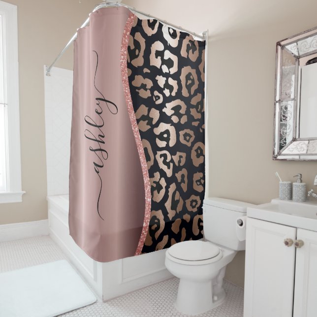 Rose Gold Foil Leopard Print Shower Curtain (In Situ)