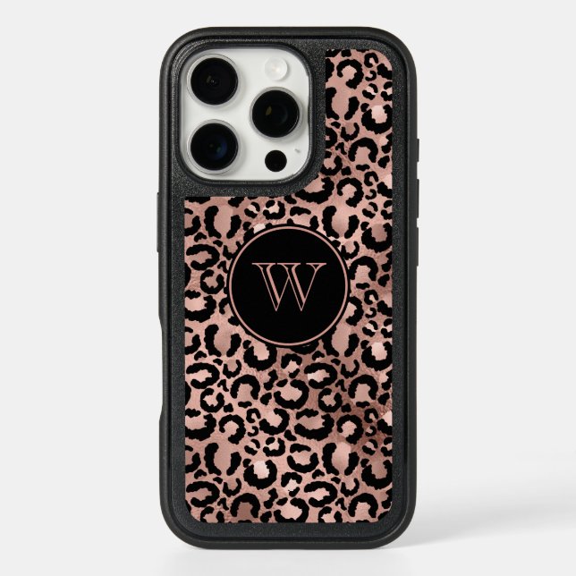 Rose Gold Foil Leopard Spots Monogram Otterbox iPhone Case (Back)