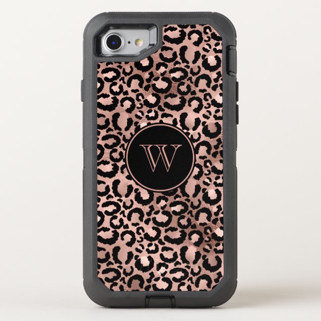 Rose Gold Foil Leopard Spots Monogram Otterbox iPhone Case (Back)