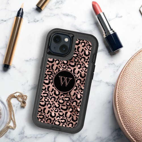 Rose Gold Foil Leopard Spots Monogram iPhone 13 Case