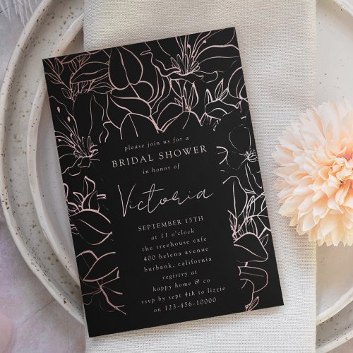 Rose Gold Foil Line Art Floral Bridal Shower Invitation