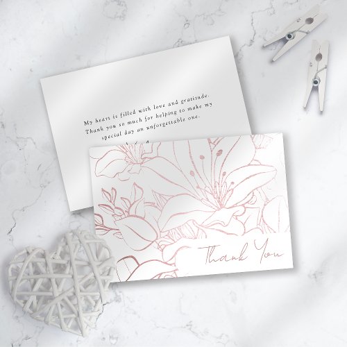 Rose Gold Foil Line Art Floral Bridal Shower Thank You Card