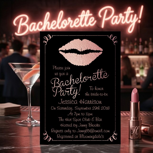 Rose Gold Foil Lips Bachelorette Party Invitation (Creator Uploaded)