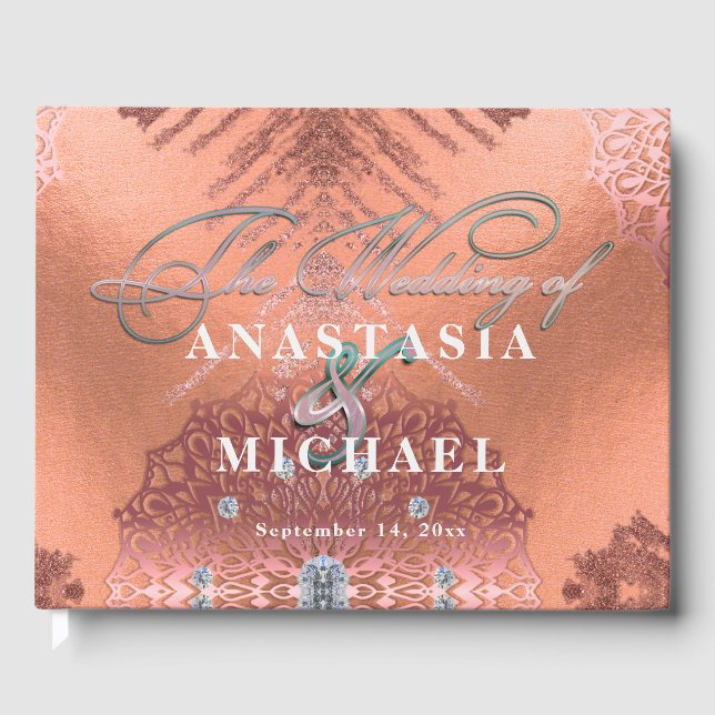 Rose Gold Foil Luxury Glam Elegant Stylish Wedding Guest Book (Front)