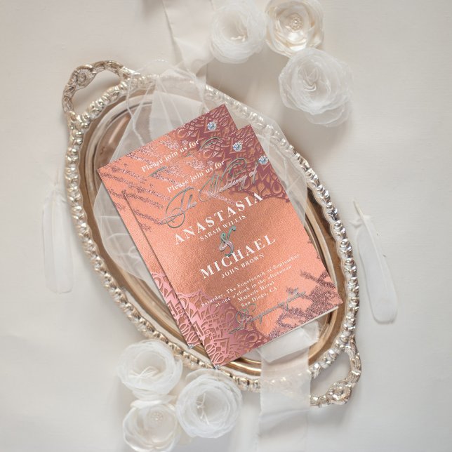 Rose Gold Foil Luxury Glam Elegant Stylish Wedding Invitation (Creator Uploaded)
