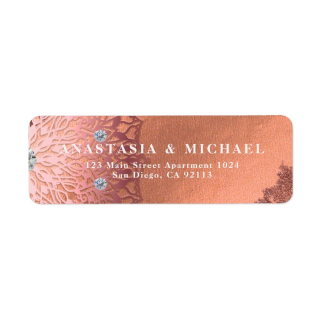 Rose Gold Foil Luxury Glam Elegant Stylish Wedding Label (Front)