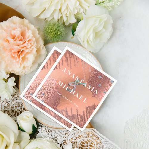 Rose Gold Foil Luxury Glam Elegant Stylish Wedding Napkins