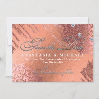 Rose Gold Foil Luxury Glam Elegant Stylish Wedding Save The Date