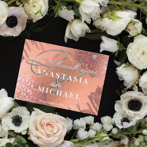Rose Gold Foil Luxury Glam Elegant Stylish Wedding Thank You Card