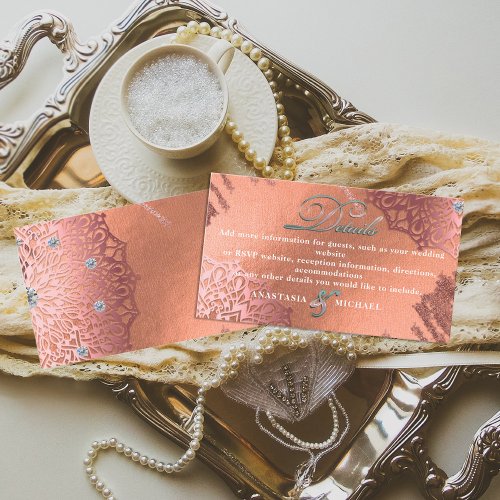 Rose Gold Foil Luxury Glam Elegant Wedding Details Enclosure Card