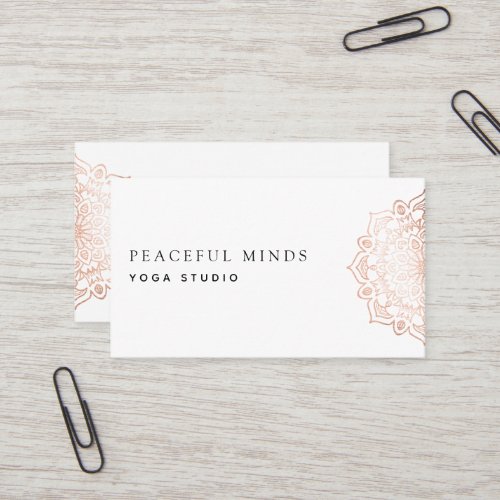 Rose Gold Foil Mandala Yoga Instructor Business Card