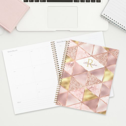 Rose Gold Foil Marble Glam Geometric Monogram Planner