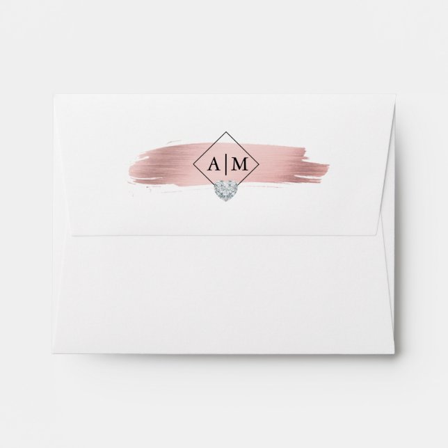 Rose Gold Foil Marble Liner Monogram Wedding RSVP Envelope (Back (Top Flap))