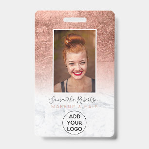 Rose gold foil marble logo employee photo pass badge