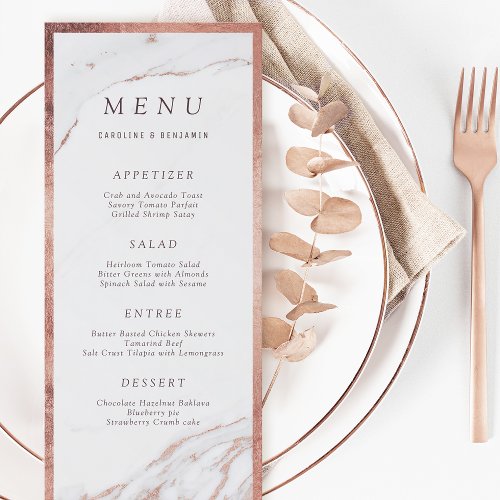 Rose gold foil marble luxury modern wedding menu