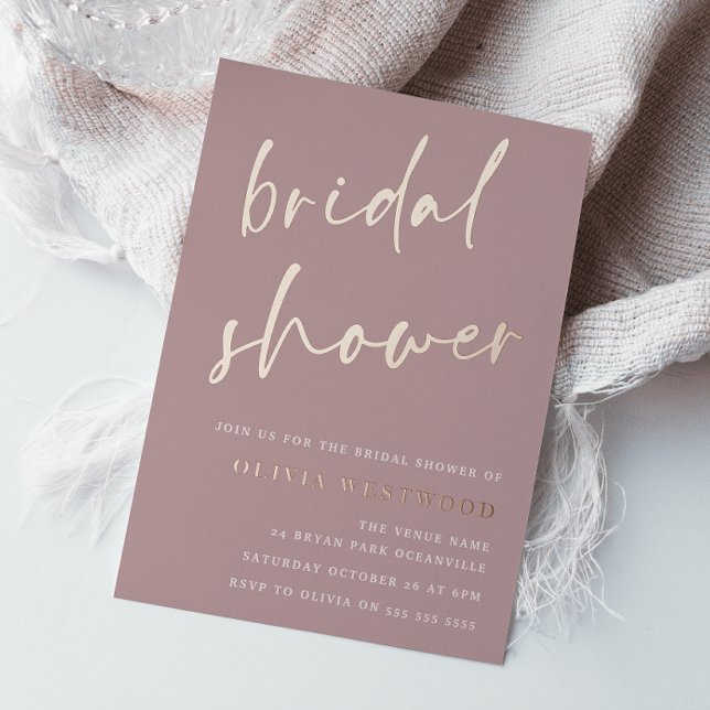 Rose Gold Foil Mauve Dusty Pink Rose Bridal Shower Foil Invitation (Creator Uploaded)
