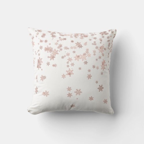 Rose Gold Foil Metallic Christmas Snowflakes Throw Pillow