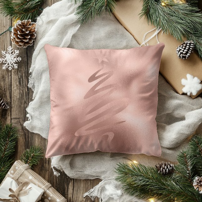 Rose Gold Foil Metallic Christmas Tree Abstract Throw Pillow (Creator Uploaded)