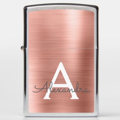 Rose Gold Foil Metallic Metal Monogram Zippo Lighter