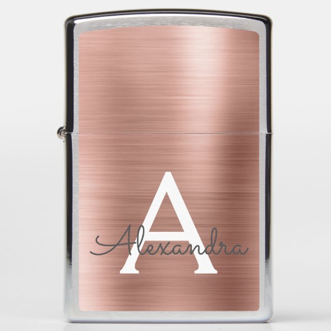 Rose Gold Foil Metallic Metal Monogram Zippo Lighter (Front)