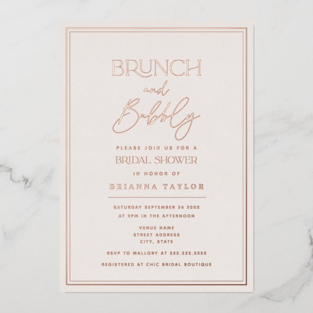 Rose Gold Foil Minimalist Elegant Bridal Shower Foil Invitation (Front)