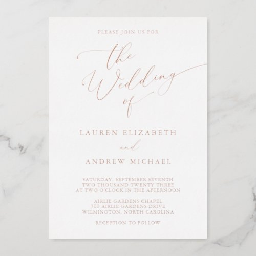 Rose Gold Foil Minimalist Wedding Foil Invitation