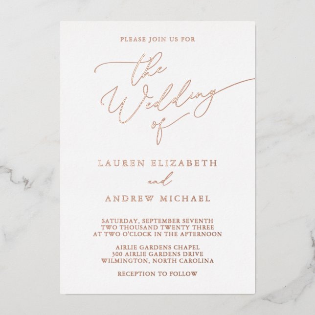 Rose Gold Foil Minimalist Wedding Foil Invitation (Front)