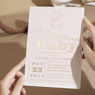 Rose Gold Foil Modern Bear Baby Shower Invitation