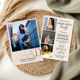 Rose Gold Foil Modern Minimalist Graduation Photo  Invitation