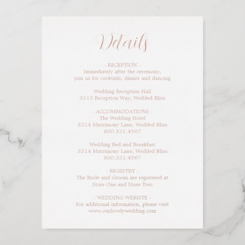 Rose Gold Foil Modern Wedding Enclosure Card