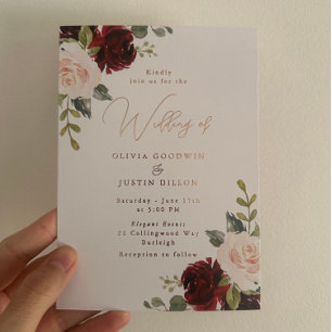 Rose Gold Foil Modern Wine & Blush Wedding Invitation