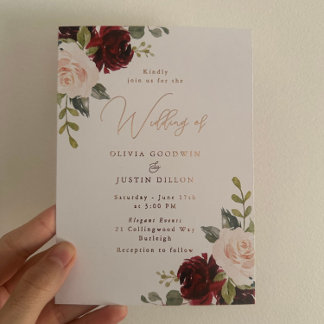Rose Gold Foil Modern Wine & Blush Wedding Invitation